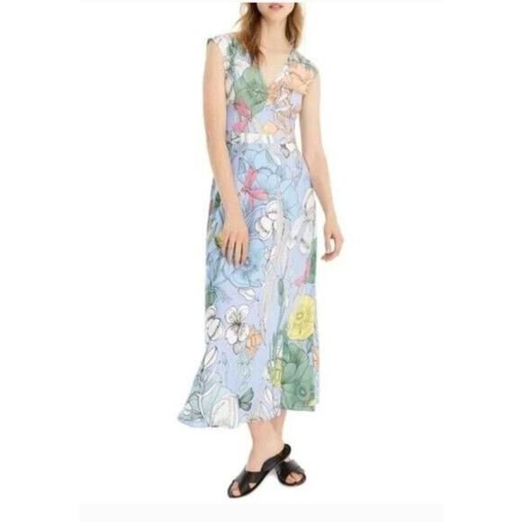 J.Crew Pastel Floral Maxi in Light Sky Lightweight Silky V-neck‎ Dress 10 - Picture 1 of 8